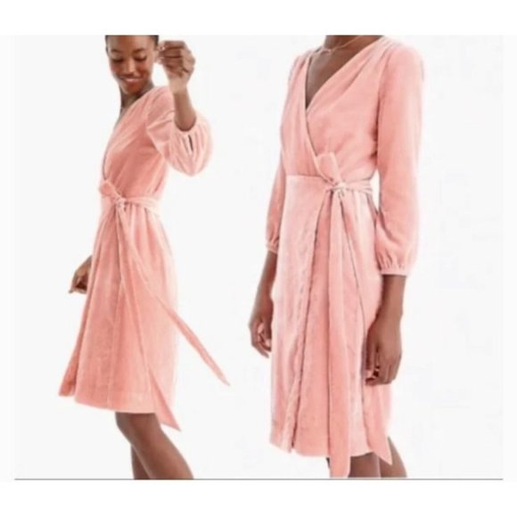 J Crew Wrap Dress 10 Pink Crushed Velvet $148 NEW - Picture 1 of 8